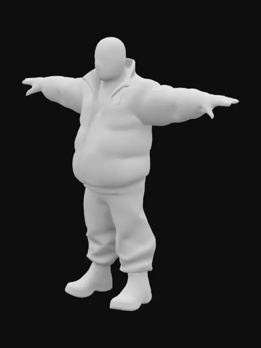 3D model for male rapper, in balaclava, wearing puffer jacket, open hands, unreal engine 5, highest quality, highest resolution, insane detailed, character design, z-brush, v-ray, tpose
