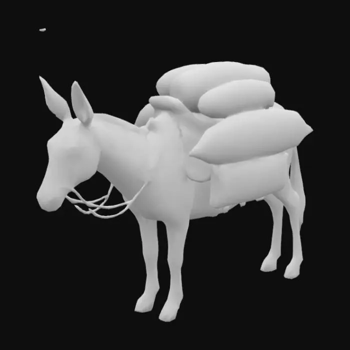 3D model for Pack donkey carrying brown jute sacks