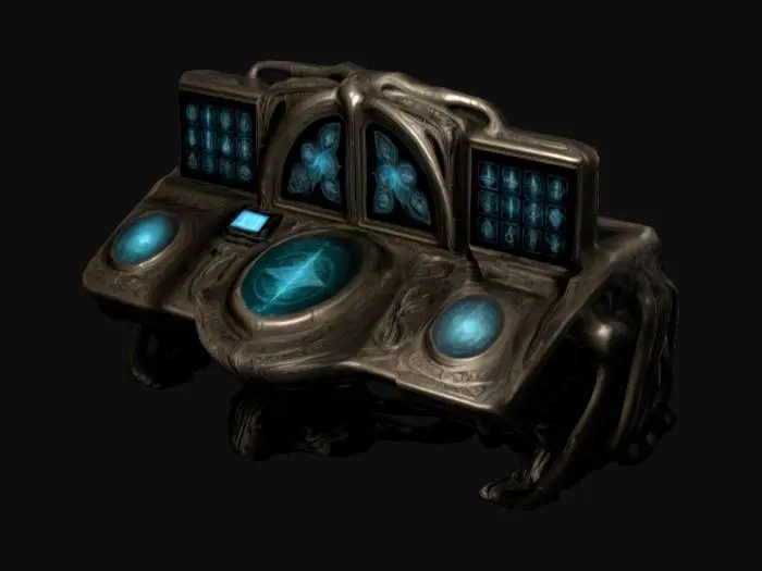 3D model for The object is an Alchemists Mystic console with various screens and alchemical symbols, H.R. Giger inspired. 