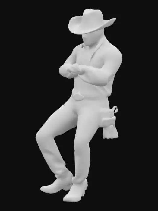 3D model for 1800's cowboy leaning against wall, with arms crossed