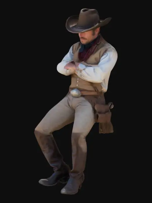3D model for 1800's cowboy leaning against wall, with arms crossed