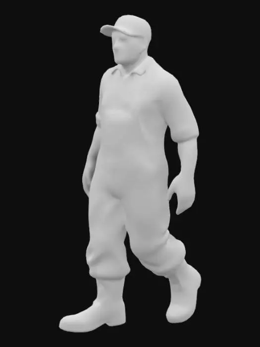 3D model for dockyard worker, walking, german, 1950, Realistic, Ultra realistic, Highly Detailed, Full Body.