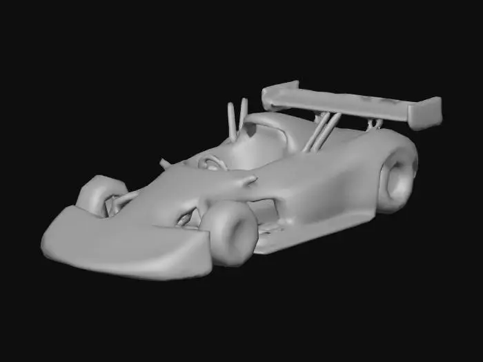 3D model for low-poly race car, arcade style,
exaggerated proportions, large spoiler,
visible exhaust pipes, separate wheels,
no interior needed, solid colors