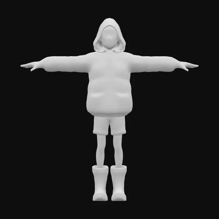 3D model for skinny soldier-man, with a slightly elongated and big eyes and very thin limbs in winter clothes, T-pose
