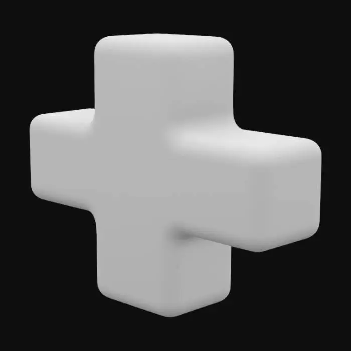 3D model for Create a 3D model of a healing item shaped like a simple, stylized "plus" sign. The shape should be made of smooth, blocky geometry — almost like voxel or pixel-art style but with slightly rounded edges for a modern cartoony look. The model should be a solid bright green color, similar to the classic health pickup look in arcade or retro-style games. It should appear as a floating collectible, casting a soft shadow beneath it, and optionally glowing slightly to give it a magical or important feel. Keep the proportions compact and symmetrical.