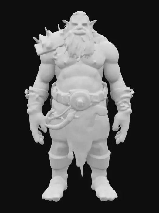 3D model for a realistic, high poly 3D model of a 10th-century dark fantasy ogre, towering and fearsome, with gas-punk biomechanical enhancements. Its rugged green-gray skin harbors a complex gas engine, with brass pipes and whirring gears seamlessly integrated into its sinewy form. Inspired by Vallejo, Frazetta, and Brom, this ogre is a terrifying embodiment of power. Lots of texturing