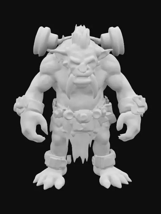 3D model for Imagine a 3D model of a 10th-century dark fantasy troll, tall and lanky, with gas-punk biomechanical enhancements. Its rugged olive green-gray skin harbors a complex gas engine, with brass exhaust pipes, pistons and whirring gears seamlessly integrated into its sinewy form. Inspired by Vallejo, Frazetta, and Brom, this troll is a terrifying embodiment of power.