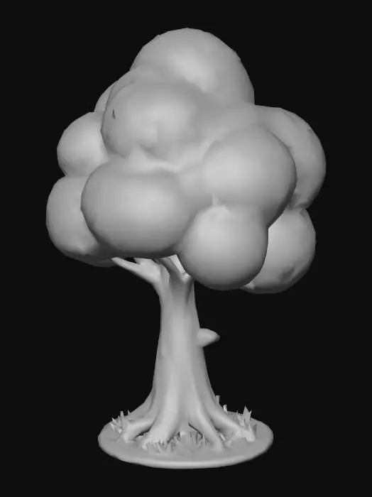 3D model for Cartoon style tree but with foliage detail Green leaves, brown bark.