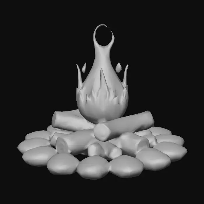 3D model for Cartoon style campfire. Ring of stones around a pile of logs.
