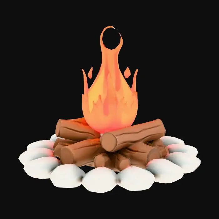 3D model for Cartoon style campfire. Ring of stones around a pile of logs.