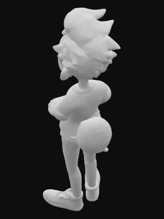 3D model for Cartoon. Man. Happy. Blond wavy hair, short at the back, long on top. Thin and tall. Wearing white jeans. A pink short sleeve shirt, tucked into the jeans. Blue trainers