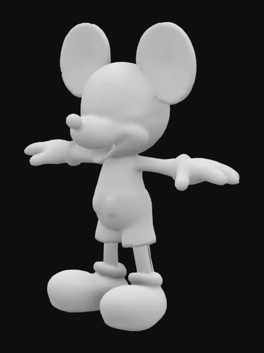 3D model for Mickey Mouse, red shorts, yellow shoes, white gloves, T-pose