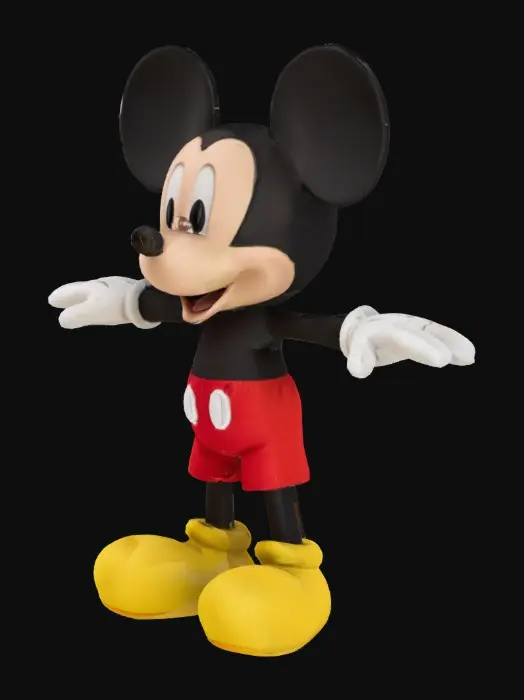 3D model for Mickey Mouse, red shorts, yellow shoes, white gloves, T-pose