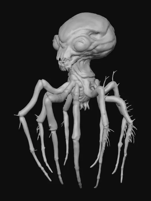 3D model for grotesque distorted 6 legged human anatomy spider creature alien fleshy gross