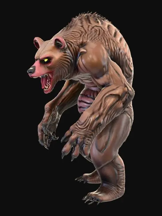 3D model for infected mutated creature scary terrifying monster version of a bear that walks on two legs and is bipedal