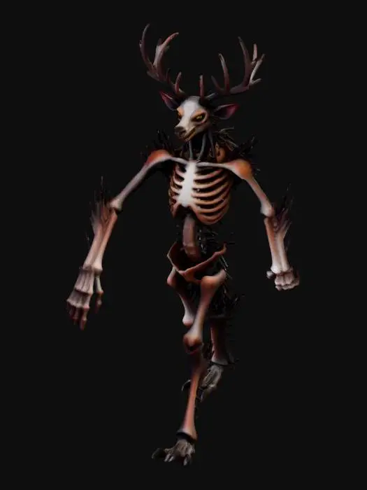 3D model for infected mutated creature scary terrifying monster version of a bipedal deer that stands upright