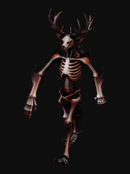 3D model for infected mutated creature scary terrifying monster version of a bipedal deer that stands upright