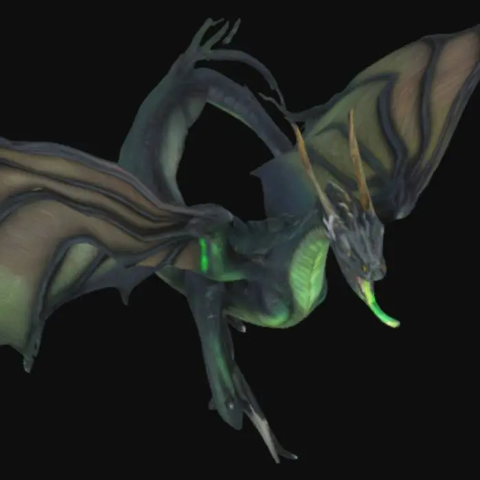 3D model for A large powerful dragon with wide wings, large powerful looking limbs and long sharp claws, breathing out acidic gas from its mouth