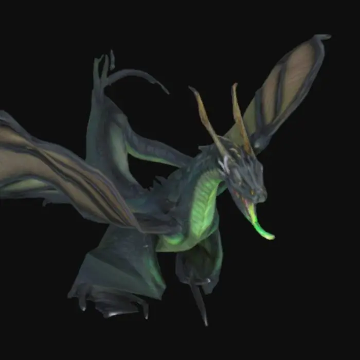 3D model for A large powerful dragon with wide wings, large powerful looking limbs and long sharp claws, breathing out acidic gas from its mouth