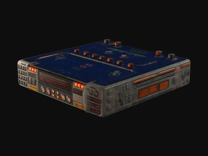 3D model for a vintage cyberdeck with buttons and interfaces. Sci-Fi, Industrial, Cyberpunk, Ultra Realistic.