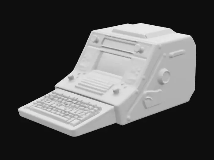3D model for a vintage cyberdeck with buttons and interfaces. Sci-Fi, Industrial, Cyberpunk, Ultra Realistic.
