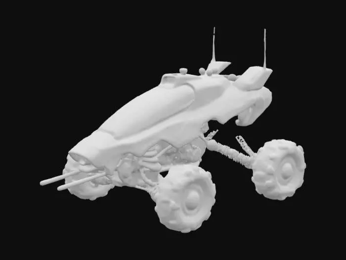 3D model for A cell-shaded mech vehicle, cell-shaded with thick black hand drawn lines and bold colors, sci-fi