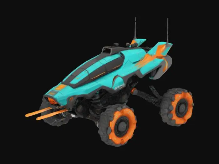 3D model for A cell-shaded mech vehicle, cell-shaded with thick black hand drawn lines and bold colors, sci-fi
