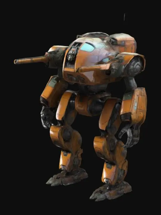 3D model for retrofuturistic attack mech, dieselpunk, sci-fi, Highly Detailed