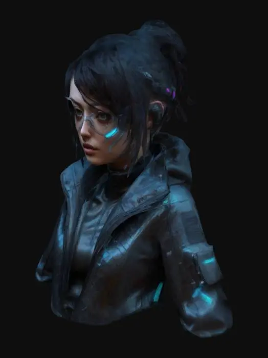3D model for cyberpunk, #women#, hypersexy, wearing techwear jacket, feature on artstation, highly detailed, correct proportions, three eyes, full body