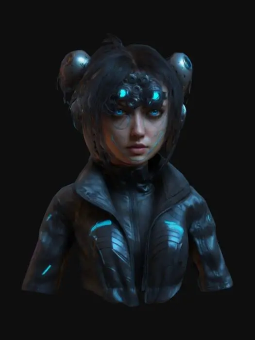 3D model for cyberpunk, #women#, hypersexy, wearing techwear jacket, feature on artstation, highly detailed, correct proportions, three eyes