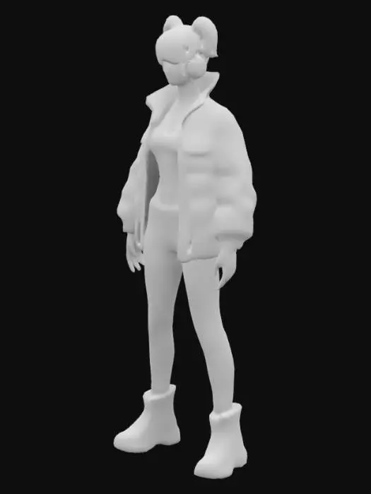 3D model for cyberpunk, #women#, hypersexy, wearing techwear jacket, feature on artstation, highly detailed, correct proportions, three eyes, full body