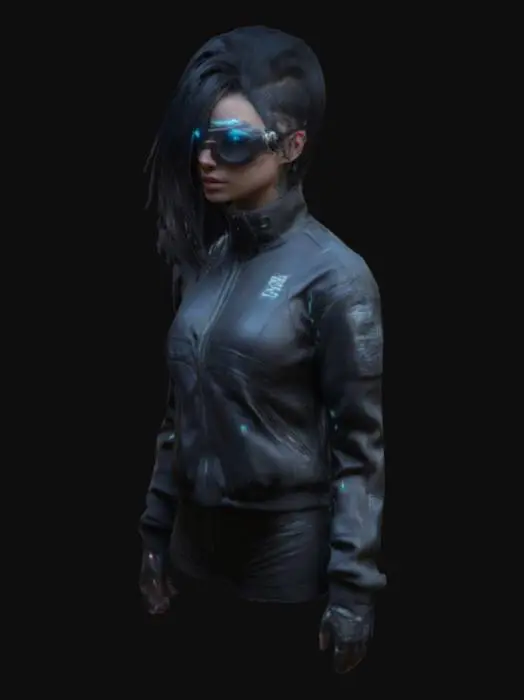 3D model for cyberpunk, #women#, hypersexy, wearing techwear jacket, feature on artstation, highly detailed, correct proportions, three eyes, full body,ame Assets, Highly Detailed, Ultra Realistic, Body, A-pose, Full Body, ARMS AWAY FROM THE BODY , detailed face
