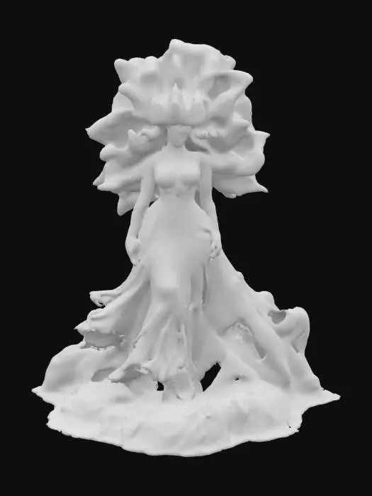 3D model for [Hawaii]  fantasy woman made from with glowing orange eyes, hair made from red and black lava rock, bursting out from a volcano, #AroundTheWorld#