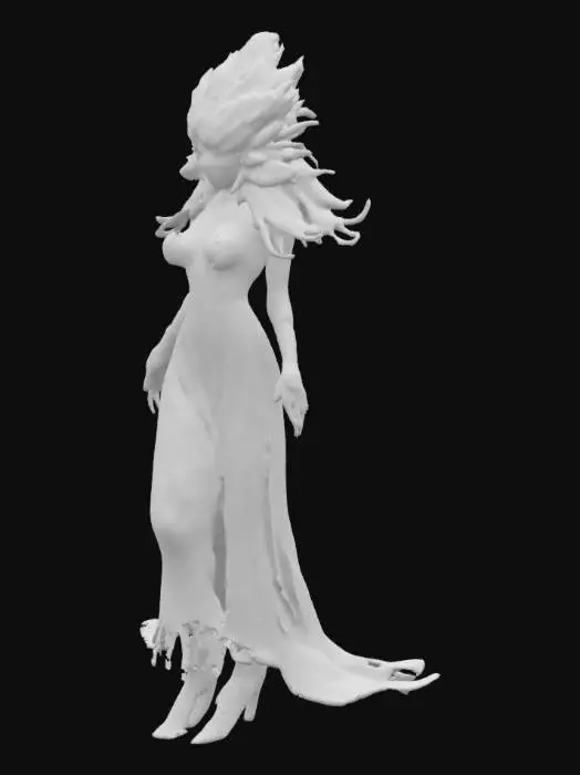 3D model for [Hawaii]  fantasy woman made from with glowing orange eyes, hair made from red and black lava rock, bursting out from a volcano, #AroundTheWorld#