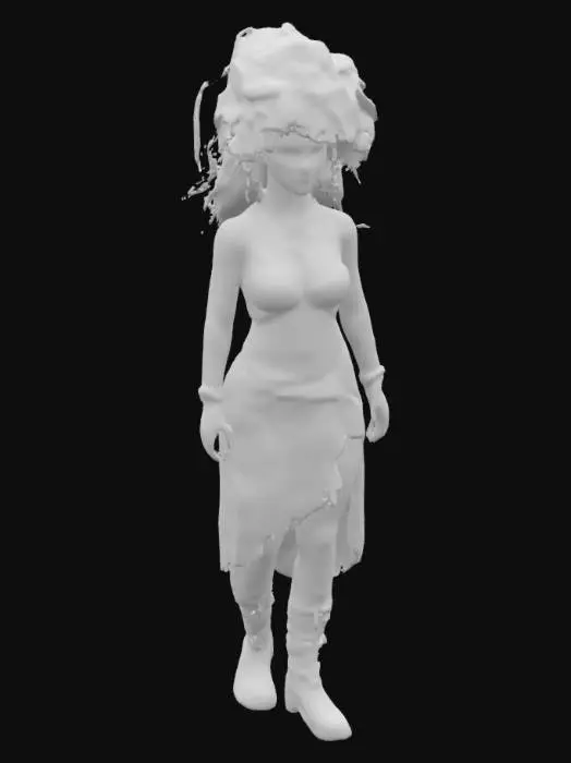 3D model for [Hawaii]  fantasy woman made from with glowing orange eyes, hair made from red and black lava rock, bursting out from a volcano, #AroundTheWorld#
