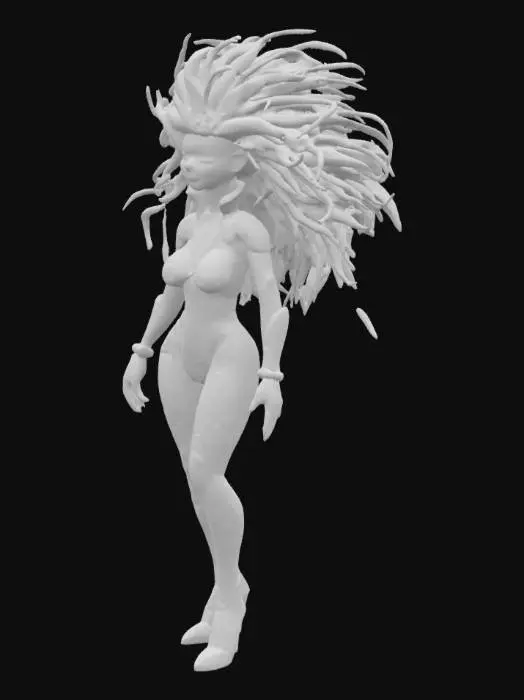 3D model for A cell-shaded comic book character, cell-shaded with thick black hand drawn lines and bold colors, realistic but stylized proportions, female, sci-fi