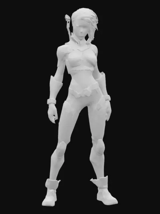 3D model for A cell-shaded comic book character, cell-shaded with thick black hand drawn lines and bold colors, realistic but stylized proportions, female, sci-fi