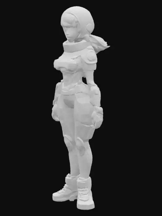 3D model for A cell-shaded comic book character, cell-shaded with thick black hand drawn lines and bold colors, unrealistic and stylized proportions, female, sci-fi