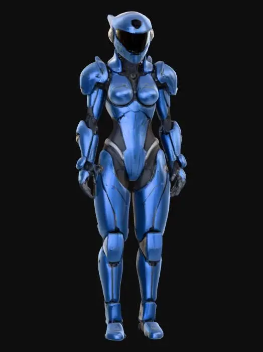3D model for sci-fi attractive Woman mercenary wearing  Rimsenal Jotun power armor in an a pose, highly detailed