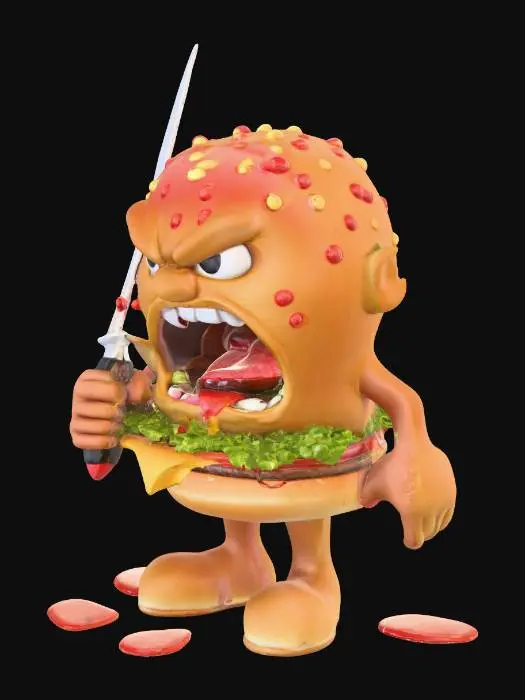 3D model for ANGRY BURGER. SO ANGRY. HAS A KNIFE. RED KETCHUP EVERYWHERE. AHHHGGGGG!!, #food#
