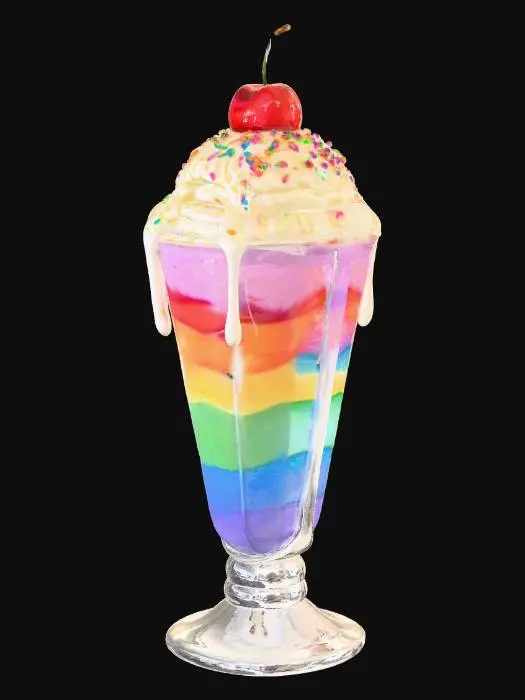 3D model for Magical, fantasy rainbow parfait with rainbow sprinkles and a cherry on top. Cellshaded.
