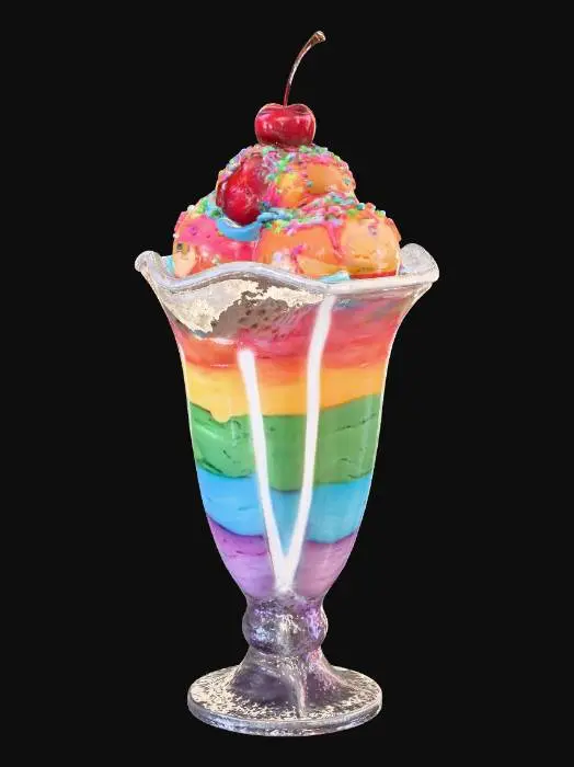 3D model for Magical, fantasy rainbow parfait with rainbow sprinkles and a cherry on top. Cellshaded.