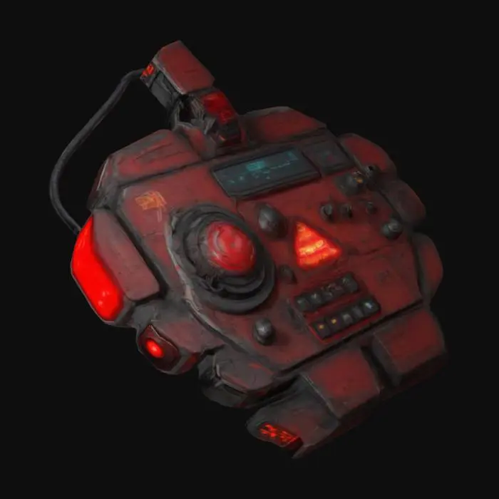 3D model for A control panel for a mech with a big red self destruct button in the middle, Sci-Fi, Game Assets, Highly Detailed