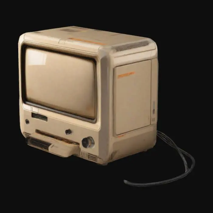 3D model for beige cyberpunk computer that looks like it is from a 1970s sci-fi movie, defined edges, Sci-Fi, 
Highly Detailed