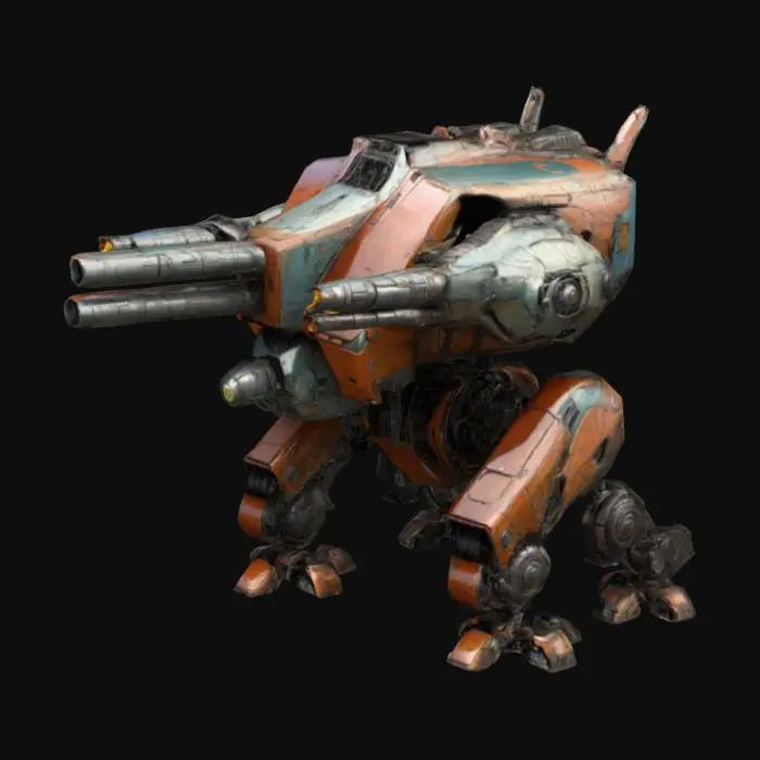 3D model for retrofuturistic attack mech, dieselpunk, sci-fi, Highly Detailed