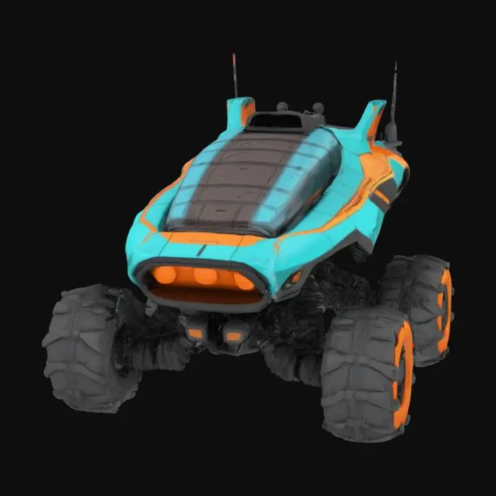 3D model for A cell-shaded mech vehicle, cell-shaded with thick black hand drawn lines and bold colors, sci-fi