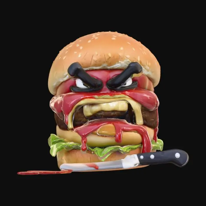 3D model for ANGRY BURGER. SO ANGRY. HAS A KNIFE. RED KETCHUP EVERYWHERE. AHHHGGGGG!!, #food#