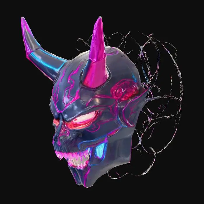 3D model for #Halloween2025#, cyberpunk mask, demon, neon