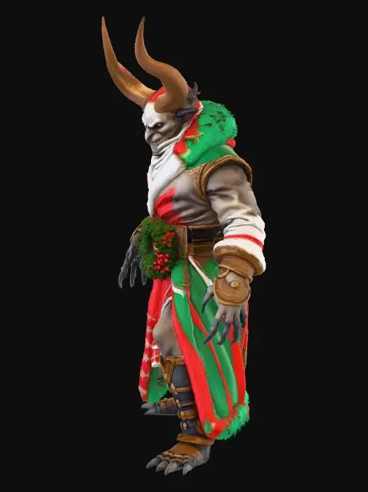 3D model for #Christmas2025#, Monster Diablo, from, Diablo game, with christmas outfit, in attack, detailed