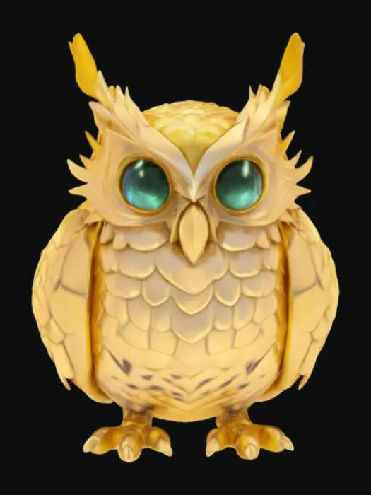 3D model for Kryształowa sowa w złotej zbroi, Dwie głowy, Liga Legend, Świat Warcrafta, Pełne Ciało, Symetryczne ciało, Bardzo szczegółowe, Stylizowany